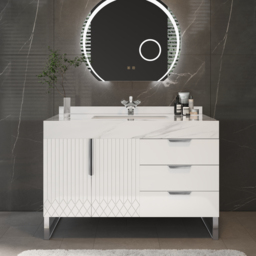 Aro 900mm White Freestanding Ceramics Basin Bathroom Vanity Drawers Faux Marble Top - thumbnail 2