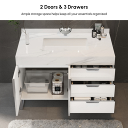 Aro 900mm White Freestanding Ceramics Basin Bathroom Vanity Drawers Faux Marble Top - thumbnail 3