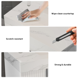 Aro 900mm White Freestanding Ceramics Basin Bathroom Vanity Drawers Faux Marble Top - thumbnail 8