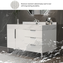 Aro 900mm White Freestanding Ceramics Basin Bathroom Vanity Drawers Faux Marble Top - thumbnail 4