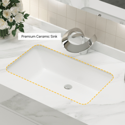1000mm Freestanding White Bathroom Vanity, Sintered Stone Countertop & Silver Handles - thumbnail 5