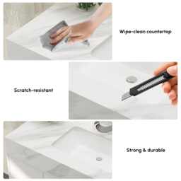 1000mm Freestanding White Bathroom Vanity, Sintered Stone Countertop & Silver Handles - thumbnail 6