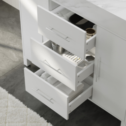 1000mm Freestanding White Bathroom Vanity, Sintered Stone Countertop & Silver Handles - thumbnail 9