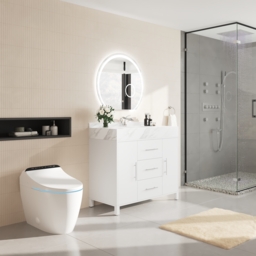 1000mm Freestanding White Bathroom Vanity, Sintered Stone Countertop & Silver Handles - thumbnail 3