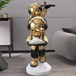 Modern Gold Astronaut Side Table Decorative Cocktail Table Floor Sculpture End Table with Tray Top - thumbnail 3