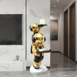 Modern Gold Astronaut Side Table Decorative Cocktail Table Floor Sculpture End Table with Tray Top