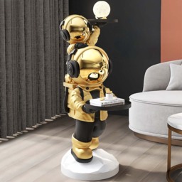 Modern Gold Astronaut Side Table Decorative Cocktail Table Floor Sculpture End Table with Tray Top - thumbnail 4