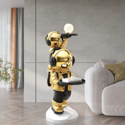 Modern Gold Astronaut Side Table Decorative Cocktail Table Floor Sculpture End Table with Tray Top - thumbnail 2