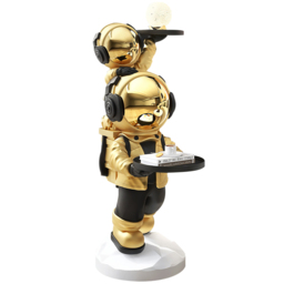 Modern Gold Astronaut Side Table Decorative Cocktail Table Floor Sculpture End Table with Tray Top - thumbnail 5
