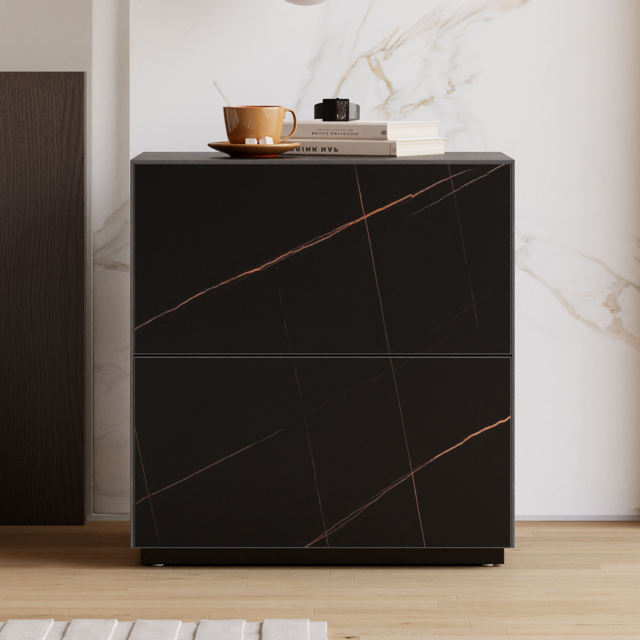 Modern 600mmW Sintered Stone Nightstand 2 Drawer Bedside Table Set of 2 - image 1