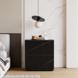 Modern 600mmW Sintered Stone Nightstand 2 Drawer Bedside Table Set of 2 - thumbnail 5