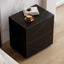 Modern 600mmW Sintered Stone Nightstand 2 Drawer Bedside Table Set of 2 - thumbnail 2