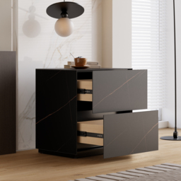 Modern 600mmW Sintered Stone Nightstand 2 Drawer Bedside Table Set of 2 - thumbnail 4