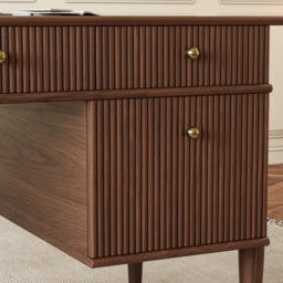 "64"" Mid-century Style Walnut Home Office Desk & Faux Leather Adjustable Office Chair" - thumbnail 5