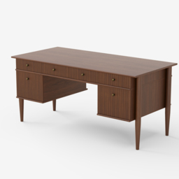 "64"" Mid-century Style Walnut Home Office Desk & Faux Leather Adjustable Office Chair" - thumbnail 9