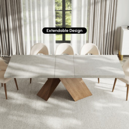 2000mm-2200mm Extendable Gray Dining Table & 8 Japandi Rattan Dining Chairs - thumbnail 3