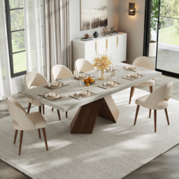 2000mm-2200mm Extendable Gray Dining Table & 8 Japandi Rattan Dining Chairs - thumbnail 2
