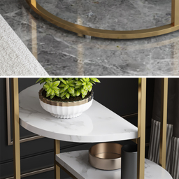 3-Tiered White & Gold End Table with Shelf Sintered Stone Top & Metal Frame Side Table - thumbnail 7