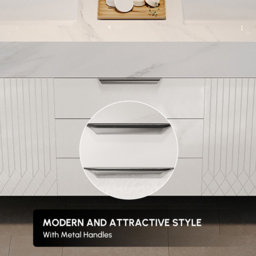 Aro 1500mm White Double Basin Freestanding Bathroom Vanity Drawers Faux Marble Top - thumbnail 6
