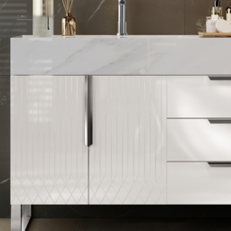 Aro 1500mm White Double Basin Freestanding Bathroom Vanity Drawers Faux Marble Top - thumbnail 8