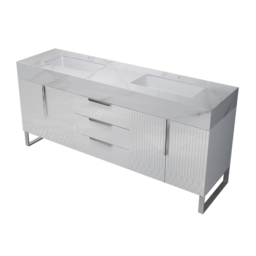 Aro 1500mm White Double Basin Freestanding Bathroom Vanity Drawers Faux Marble Top - thumbnail 9