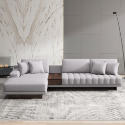 320 cm L-Shaped Grey Cotton Linen Modular Sectional Sofa with Ottoman for Living Room - thumbnail 4
