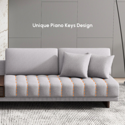 320 cm L-Shaped Grey Cotton Linen Modular Sectional Sofa with Ottoman for Living Room - thumbnail 8