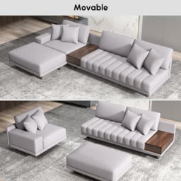 320 cm L-Shaped Grey Cotton Linen Modular Sectional Sofa with Ottoman for Living Room - thumbnail 7