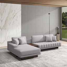 320 cm L-Shaped Grey Cotton Linen Modular Sectional Sofa with Ottoman for Living Room - thumbnail 3