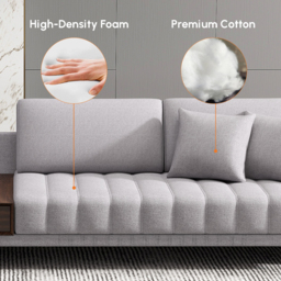 320 cm L-Shaped Grey Cotton Linen Modular Sectional Sofa with Ottoman for Living Room - thumbnail 6
