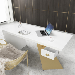Cabstract Modern White & Gold Office Desk Writing Desk with Drawer Computer Desk (1600mm) - thumbnail 6