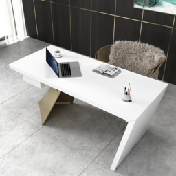 Cabstract Modern White & Gold Office Desk Writing Desk with Drawer Computer Desk (1600mm) - thumbnail 3