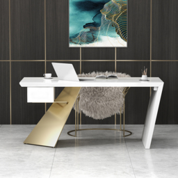 Cabstract Modern White & Gold Office Desk Writing Desk with Drawer Computer Desk (1600mm) - thumbnail 1