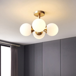Brass 4-Light Semi-Flush Mount Ceiling Light Globe Shade Mini Chandelier Ceiling Light - thumbnail 1