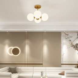 Brass 4-Light Semi-Flush Mount Ceiling Light Globe Shade Mini Chandelier Ceiling Light - thumbnail 4