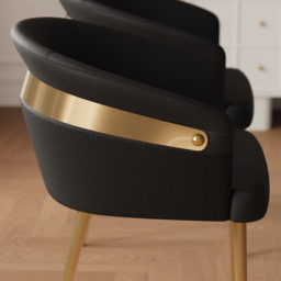 Modern Black PU Leather Dining Chair Curved Back with Gold Legs - thumbnail 7