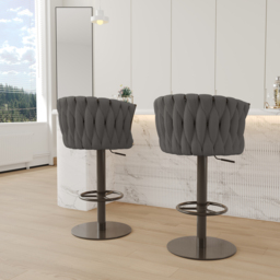 Sweave Set of 2 Grey Swivel Bar Stools Velvet Curved Back Adjustable Height - thumbnail 2