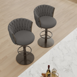 Sweave Set of 2 Grey Swivel Bar Stools Velvet Curved Back Adjustable Height - thumbnail 3