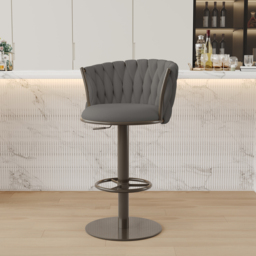 Sweave Set of 2 Grey Swivel Bar Stools Velvet Curved Back Adjustable Height - thumbnail 4