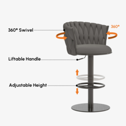 Sweave Set of 2 Grey Swivel Bar Stools Velvet Curved Back Adjustable Height - thumbnail 7