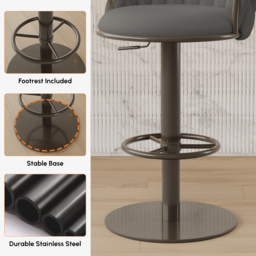 Sweave Set of 2 Grey Swivel Bar Stools Velvet Curved Back Adjustable Height - thumbnail 5