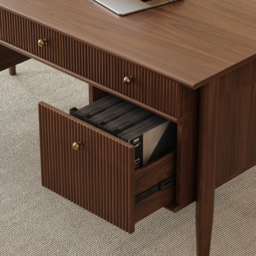 Mid-Century Solid Wood Home Office Desk with 6 Drawers Walnut Executive Writing Desk (160 cm) - thumbnail 6