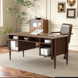 Mid-Century Solid Wood Home Office Desk with 6 Drawers Walnut Executive Writing Desk (160 cm) - thumbnail 4