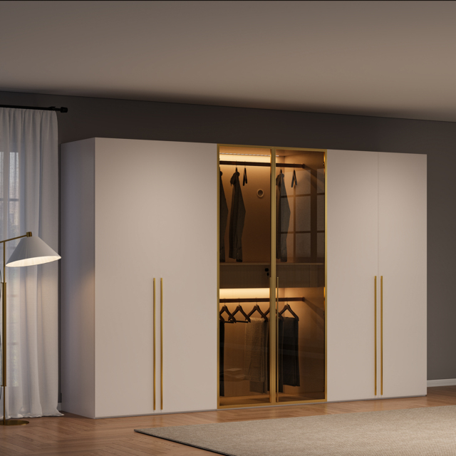 Minimalist and luxurious 6-door wardrobe with glass display and lighting - image 1