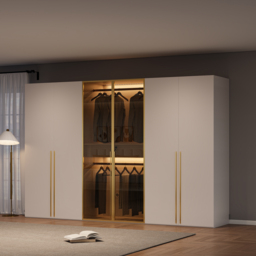 Minimalist and luxurious 6-door wardrobe with glass display and lighting - thumbnail 2