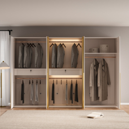 Minimalist and luxurious 6-door wardrobe with glass display and lighting - thumbnail 5