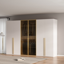 Minimalist and luxurious 6-door wardrobe with glass display and lighting - thumbnail 6