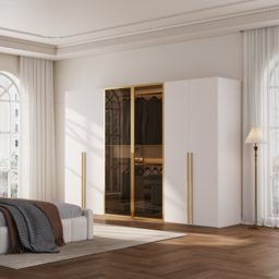 Minimalist and luxurious 6-door wardrobe with glass display and lighting - thumbnail 7