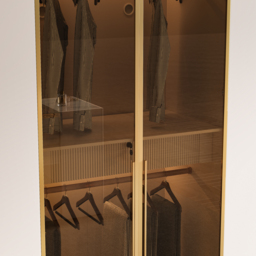 Minimalist and luxurious 6-door wardrobe with glass display and lighting - thumbnail 9