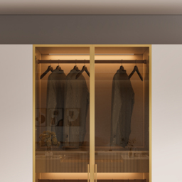 Minimalist and luxurious 6-door wardrobe with glass display and lighting - thumbnail 8